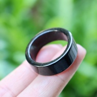 Black Jade Ring Wide Pipe Shape Size 66-67mm.