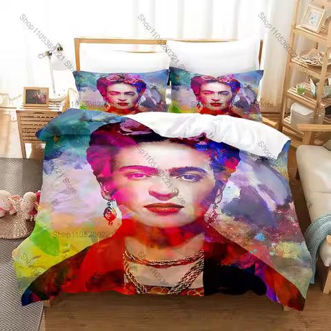 Classic Frida Kahlo Art Print Duvet Cover 2 Pillowcases Soft Microfiber Bohemian Style Room Bedding