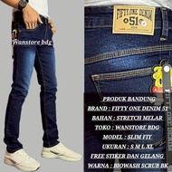 Fifty One Denim 51 Men's Soft Jeans Slim Fit Stretch Pants Navy Biowash Scrubbiru