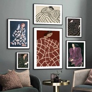 Frameless Waterproof Canvas Painting Abstract Line Curve Geometric Lady Wall Art Poster, Modern Mini