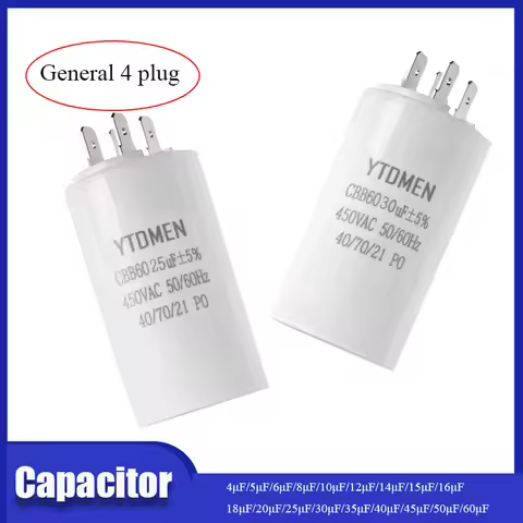CBB60 4-Pin Motor Starting Capacitor 4-60μF 450VAC Dual Insert Design for Air Compressor/Water Pump/