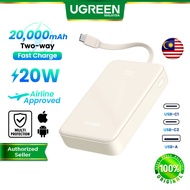 UGREEN 20000mAh PD 20W 22.5W Powerbank with Built In Type C Cable 3 Ports Fast Charging Quick Charge