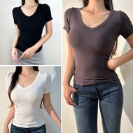 Bigsize T-shirt for Women 60-95kg, short sleeves, crew neck, stretchy ribbed fabric, comfortable to 