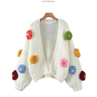 Daisy Bloom Cardigan Lavender Lilac Premium Thick Knit Cardigan Sweater