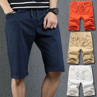 [Billgo] ※ [Medium Large Size] Drawstring Plain Surface Micro-Stretch Straight Five-Point Pants/Casu