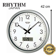 RHYTHM Silent Silky Move LCD Calendar Digital Silver Wall Clock (Jam Dinding) CFG702 RTCFG702NR19