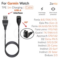 Zenia 1m/17cm Smart Watch Charger Adapter USB-A Type-C Elbow Female Charging Cable for Garmin Fenix 