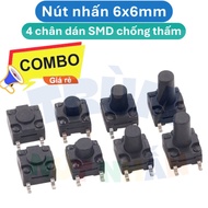 (10 Pieces) 6x6mm waterproof push button with 4 SMD stickers 4.3 - 15mm high