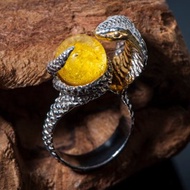 獨家琥珀蛇戒指 - 獨特原創，波羅的海琥珀戒指