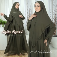 Gamis aqila syari/ full set/ hasanahsyari/ ceruty babydoll premium/ gamis terbaru/