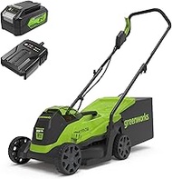 Greenworks Cordless Lawnmower 24 V 33 cm Brushless, 25-70 mm Cutting Height, 2 Functions, with 30 L