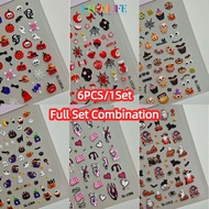 6pcs/1set Nail Art Halloween Element Nail Sticker 5d Embossed Dark Style Halloween Decal Nail Decora