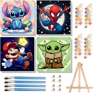 Sretoul 4 Pack Cartoon Paint by Numbers Kit for Kids with Frame - Wooden Easel, Cute Kids Paint by N