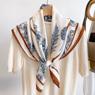 90 x 90 Large Square Scarf Female 2025 Black White Camellia Silk Scarf Style Fashionable Shawl Scarf