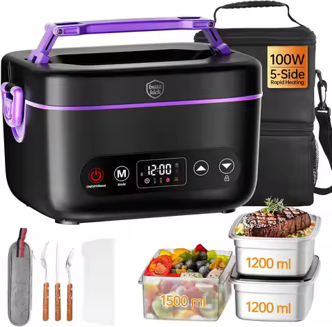 Portable Electric Lunch Box with 5D Heat Tech, 24,000mAh Battery, Dual Compartments & Insulated Bag 