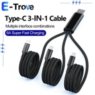 Type C to Type C/IOS/Micro 3-IN-1 Portable Charge Cord 67W Car Phone Fast Charging Cable 6A Nylon Br