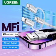 UGREEN 1.5M 3 in 1 Micro USB Cable Type C Cable Lightning Cable 3A Fast Charging USB Cable for iPhone 14 13 12 11 Samsung Galaxy s10+, Vivo V11, Android USB C Cable for Xiaomi 5