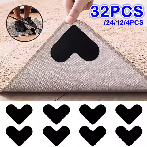 4/12/24/32PCS Heart Shape Rug Gripper Double Sided Non-Slip Rug Pads Sticker, Washable and Reusable