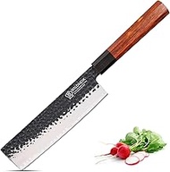 WILDMOK 7 Inch Nakiri Knife 3 Layers 9CR18MOV Clad Steel, Forged Vegetable Knife with Octagonal Hand