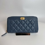 CHANEL BOY菱格紋ㄇ拉長夾荔枝藍22開