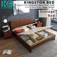 [KCL] Kingston Full Solid Wood Storage Bed/ Katil Queen &amp; King/ Walnut &amp; Sand Brown/ Natural/ Katil Kayu Getah Solid Penyimpangan/  Hydraulic/ Coklat/ Terang/ Kuning