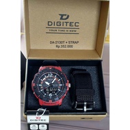 Jam tangan pria Digitec 2130 Double Time Analog-Digital Strap Rubber Green Tali kanvas Original Gar