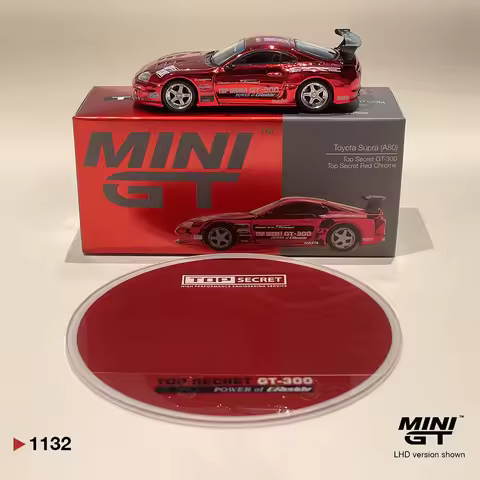 In Stock Ready To Ship MiniGT 1132 1:64 Toyota Supra MK4 Top Secret GT-300 Chrome Red LHD Diecast Mo