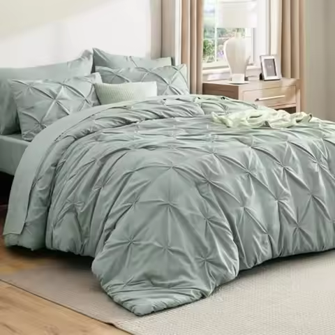 Comforter Set Sage Green - Bed in a Bag Size Bedding 7 Pieces GentleSoft™ Pintuck Bed Set Gift for F