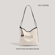 Beg Tote 2025 Kapasiti Besar - Kanvas + Poliester Warna Krem, Tali Tarik & Poket Zip Tersembunyi, Re