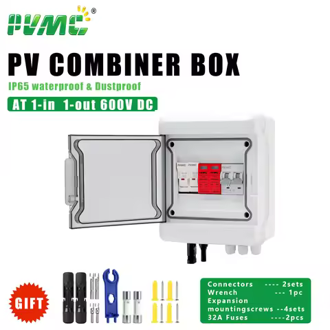 1 in 1 out AT DC 600V Solar photovoltaic PV Combiner Box With Lightning Protection 32A Fuse MCB SPD 