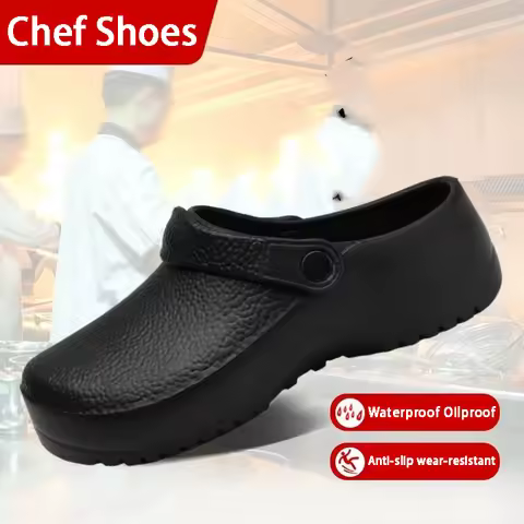 2025 Men's EVA Sandals Summer Large Black Kitchen Anti-Slip Work Shoes Waterproof Oil-Repellent Chef