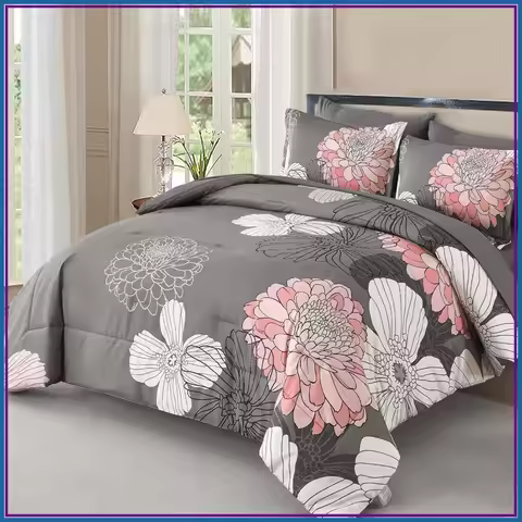 Queen Comforter Set 7 Pieces Floral Bed in a Bag Soft Microfiber All Season with Sheets Pillowcases
