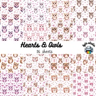 16 Sheets 8x8 Hearts & Owls Print by byte studio | Premium Paper Craft Junk Journal Stationery