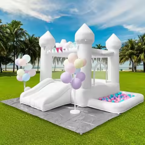9FT White Bounce House,Inflatable Toddler Bouncy House for 3-6 Age Kids Party Gift with Blower White