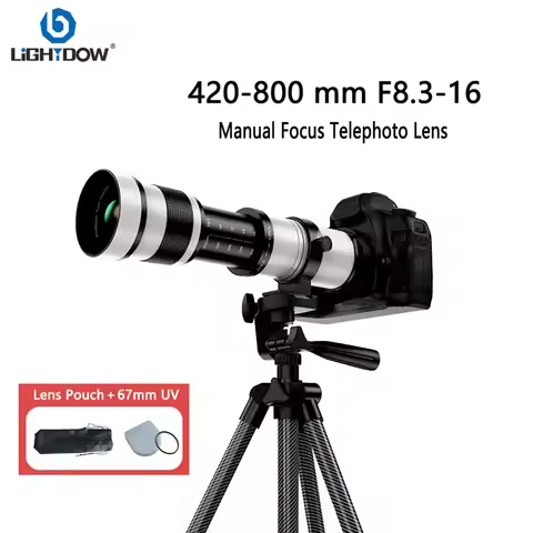 Lightdow 420-800mm f/8.3 Manual Telephoto Zoom Lens With UV Camera Filters for Canon Nikon Sony Fuji