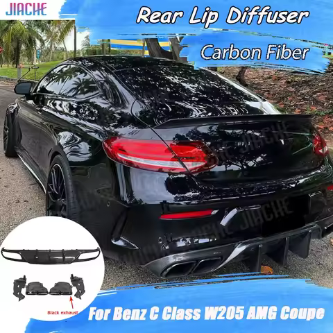Carbon Fiber Rear Lip Diffuser Spoiler Exhaust for Mercedes Benz C Class W205 C200 C43 C63 AMG Coupe