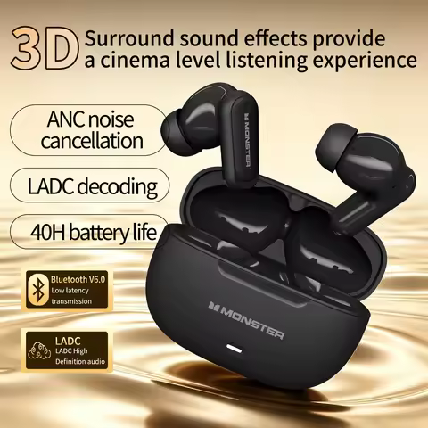 Monster HT20 ANC Wireless Earbuds Bluetooth 6.0 Earphones IPX5 Waterproof Low Latency Gaming Headpho