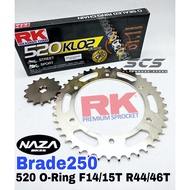 RK Sprocket Set NAZA Blade 250 KLO O-Ring Black Gold Chain Rantai Oring 520 NazaBlade 650 250 Racing Part Rivet