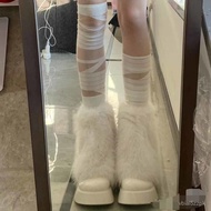 Versatile Trendy Down Boots Short Women's Fur Integrated Cotton Shoes Round Toe Style Furry Classy S