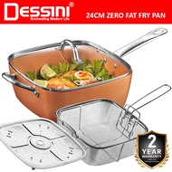 DESSINI ITALY Zero Fat 4 Pcs Aluminium Induction Non Stick Copper Casserole Pot Bowl Deep Frying Pan