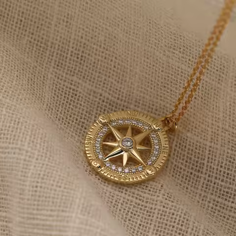 Chamica Women Necklace Gold Plated Compass World Map Pendant Compass Necklace Girls Souvenir Thanks 