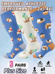 3雙大尺碼壓力襪,循環15-20 Mmhg,適用於婦女,男士,孕婦,孕婦,膝蓋高度經評級支撐,適合運動醫療跑步護理運動健身騎行等