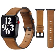 สายหนังสำหรับ Apple Watch Band 45Mm 41 44Mm 40Mm 42Mm 38Mm Retro Cow Watchband สำหรับ I Watch สร้อยข้อมือ Apple Watch Series 5 4 3 Se 6 7พร้อมเคส TPU