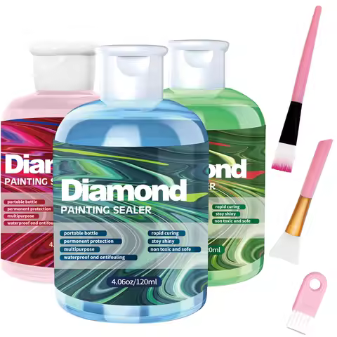 Diamond Painting Sealer with 3 Pcs Brushes 5D Diamond Painting Art Permanent Hold & Shine Effect Sea