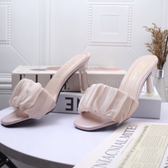 Guốc cao gót Dép cao gót trong màu 7p quai bản ren dún bèo G13 - Ảnh thật