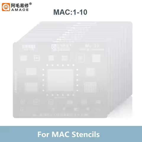 AMAOE MAC1-10 0.12mm BGA Reballing Stencil for Mac M1 T2 Mac Book Pro A2159 A1534 A1706 A1707 SSD DD