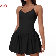 (ALO) Los Angeles Alo Al Hollow Out Back Two-Piece Yoa Fitness Sports Yoga Dress Anti-Exposure Tenni