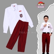 Setelan Seragam Sekolah Merah Putih dan Pramuka Anak SD Baju Lengan Panjang Celana dan Rok Panjang S