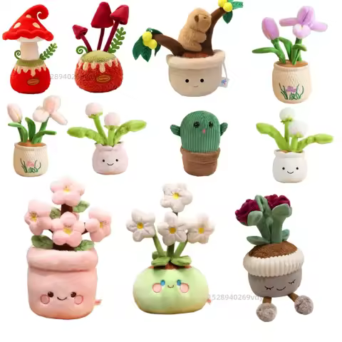 Artificial Potted Green Plants Plush Toys Andelion Narcissus Mushroom Cactus Peach Blossom Cartoon G