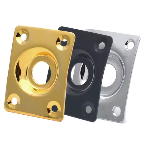 Chrome Jack Plate Compatible with Les Paul LP Tele Style Electric Guitar Bass Curved Recessed Rectan